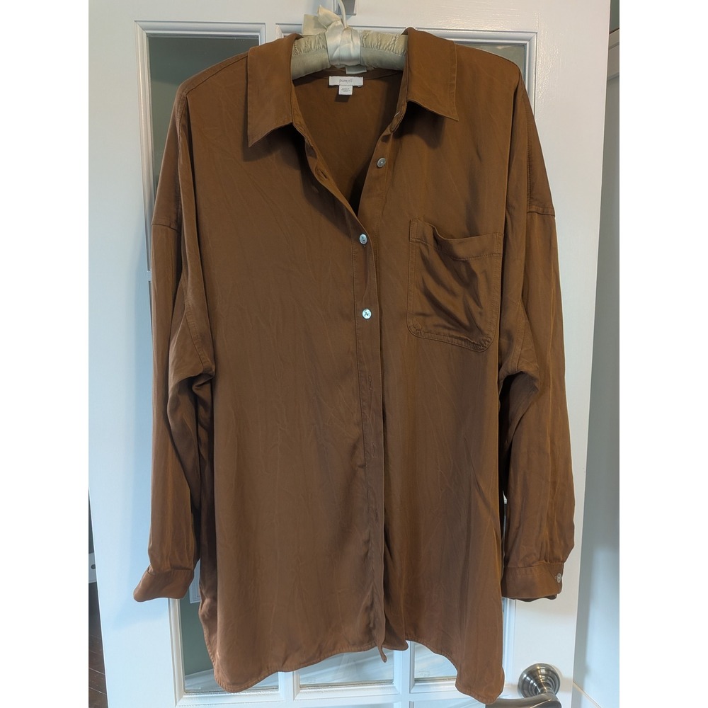 Pure Jill J. Jill Brown Button Down Tunic Shirt XL Petite Long Sleeve Oversized